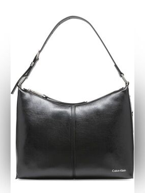 Calvin Klein Women’s Max Top Zip Hobo Sholder Bag. Black/Silver.